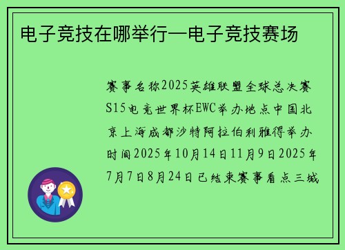 电子竞技在哪举行—电子竞技赛场